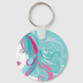 Porte-clés Moderne Pop Art femme Turquoise et rose cheveux (Verso)