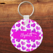 Porte-clés Moderne Purple Rose Doodled Hearts Valentine Nom (Recto)