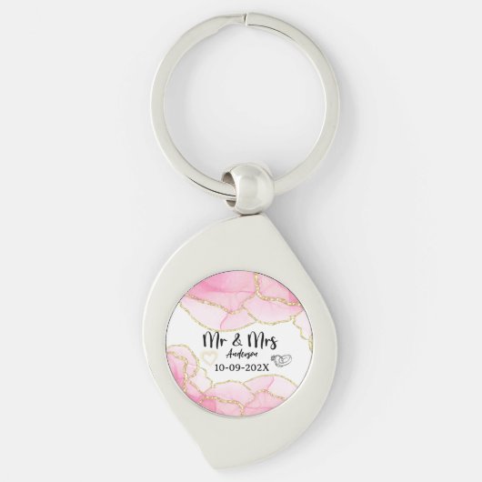 Porte-clés Moderne rose et or M. et Mme (Devant)