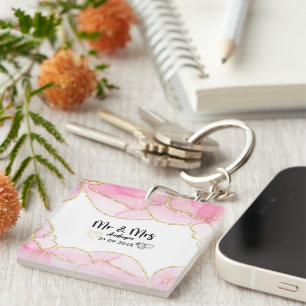 Porte-clés Moderne rose et or M. et Mme