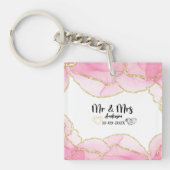 Porte-clés Moderne rose et or M. et Mme (Devant)