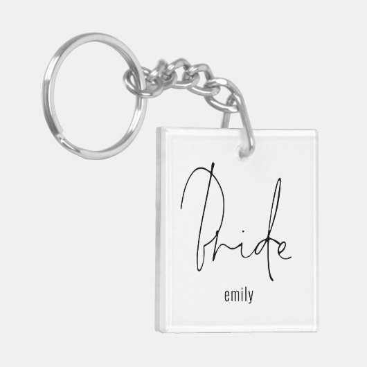 Porte-clés Moderne Script Mariée Futur Mme Nom (Devant gauche)