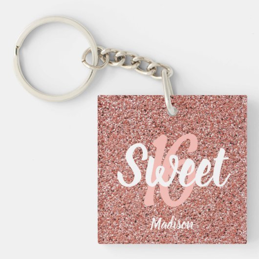 Porte-clés Moderne Sweet 16 Rose Parties scintillant or Perso (Devant)