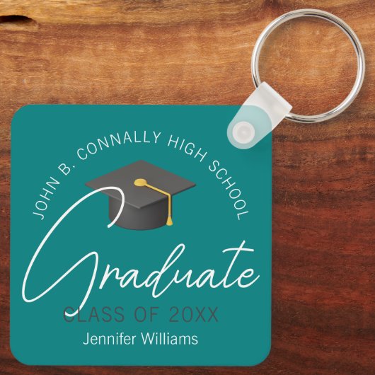 Porte-clés Moderne Turquoise Graduate Custom 2025 Graduation (Verso)