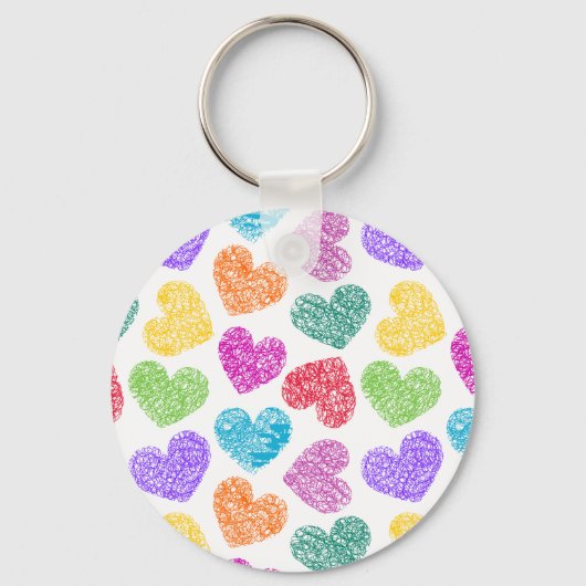 Porte-clés Moderne Vibrant Rainbow Doodle Hearts mignon Motif (Recto)