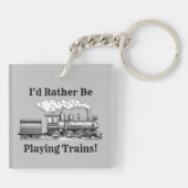 Porte-clés Modifier le texte Je préfère jouer Trains Railroad (Dos)