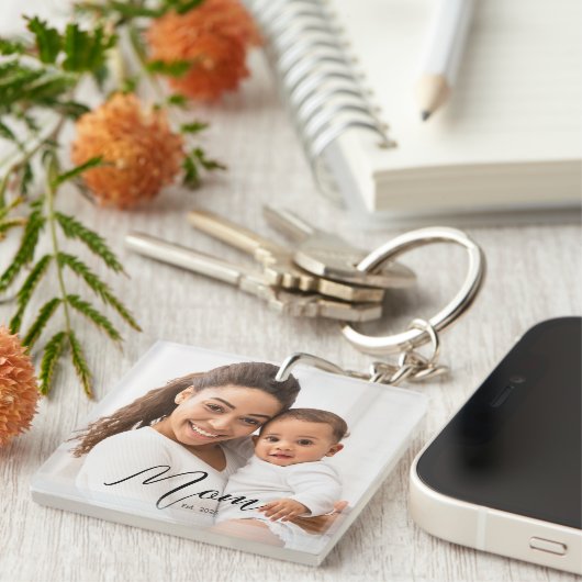 Porte-clés Mom Established Modern Script Photo Keychain (Devant Droit)