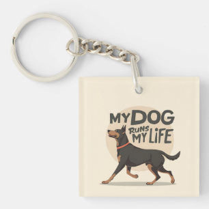 Porte-clés Mon Chien Dirige Ma Vie Art de Doberman en Course