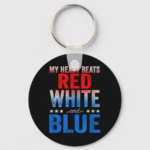 Porte-clés Mon Coeur Bat Rouge Blanc Et Bleu Drapeau Américai