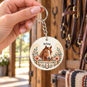 Porte-clés Mon Endroit Heureux Est Les Chevaux Art De Cheval