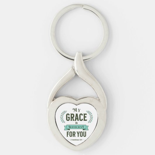 Porte-clés Mon Grâce est Suffisante Écriture Teal (Devant)