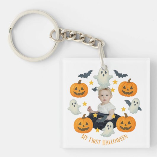Porte-clés Mon premier Halloween | Mignonne Citrouille et cou (Devant)