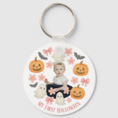 Porte-clés Mon premier Halloween | Mignonne Citrouille et Gui (Recto)