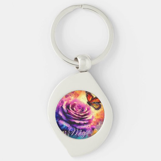 Porte-clés Monarch Butterfly on Rose at Sunset Personalized (Devant)