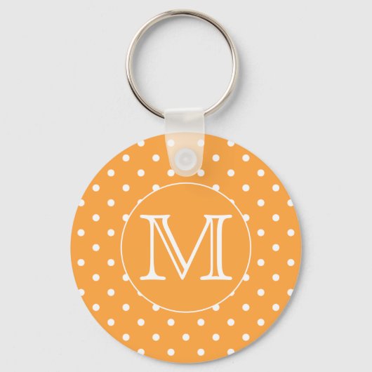 Porte-clés Mongram de Custom. Orange et blanc Polka Dot. (Recto)