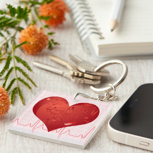 Porte-clés Moniteur ECG Cœur Rouge Soins de Santé