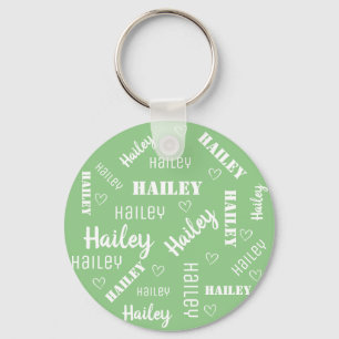 Porte-clés Monnaie Vert Mot Art Cloud Coeurs Nom Personnalisé