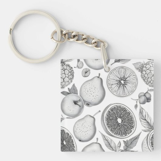 Porte-clés Monochrome Fruit Pattern with Botanical Elements (Devant)