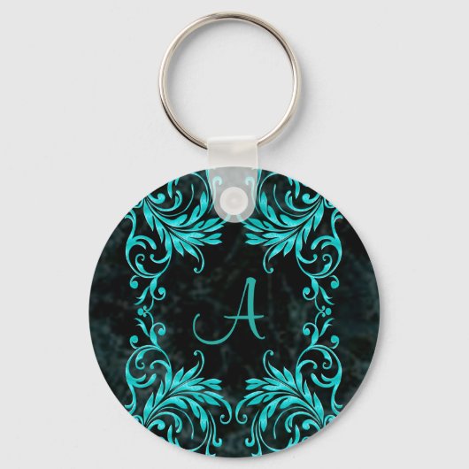 Porte-clés Monogram Aqua Blue Damask (Recto)