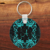 Porte-clés Monogram Aqua Blue Damask (Recto)