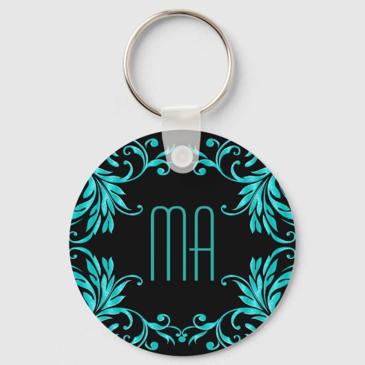 Porte-clés Monogram Aqua Blue Damask (Recto)