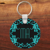 Porte-clés Monogram Aqua Blue Damask (Recto)