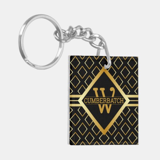 Porte-clés MONOGRAM BLACK and FAUX Gold Geometric Pattern (Devant gauche)