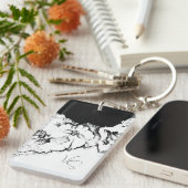 Porte-clés Monogram Black & White Original Stipple Art Floral (Devant droit)