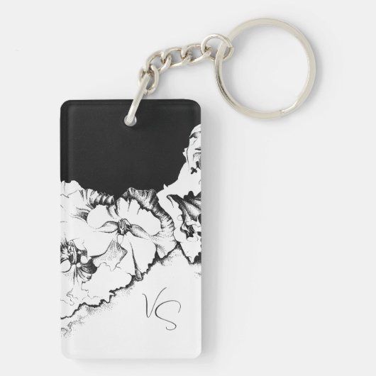 Porte-clés Monogram Black & White Original Stipple Art Floral (Dos)