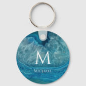 Porte-clés Monogram Blue Geode Initial & Name Modern Agate (Recto)
