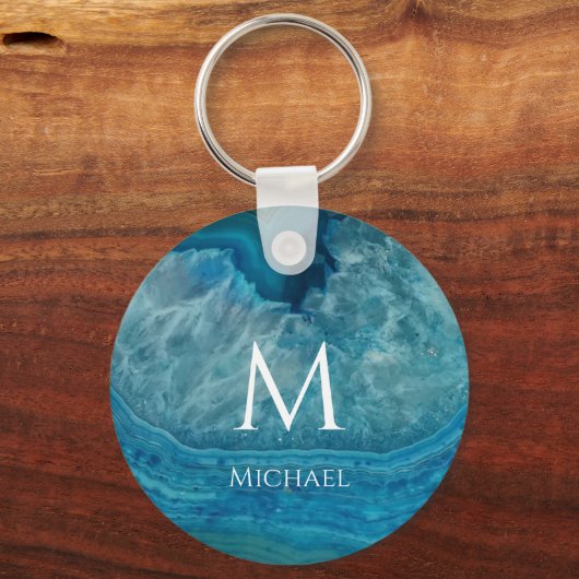Porte-clés Monogram Blue Geode Initial & Name Modern Agate (Recto)