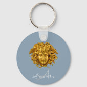Porte-clés Monogram Couture Masque Medusa Or Poussiéreé Bleu (Recto)