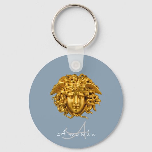 Porte-clés Monogram Couture Masque Medusa Or Poussiéreé Bleu (Verso)