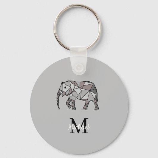 Porte-clés Monogram Cute Graphics Elephant Personalized Black (Recto)