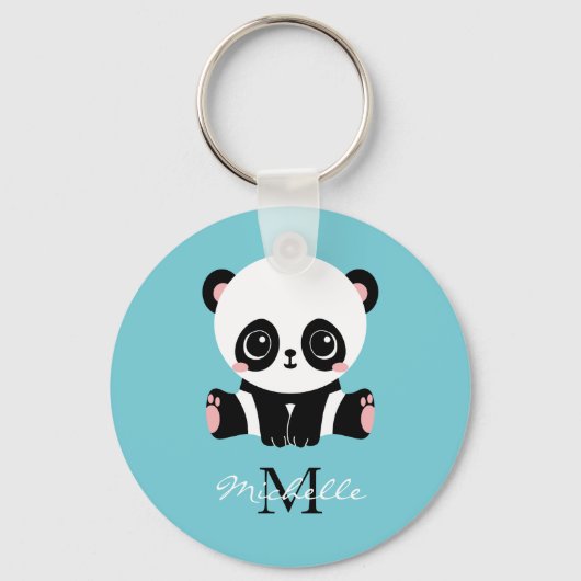 Porte-clés Monogram Cute Panda Personnalisé Bubble Gum Bleu (Recto)