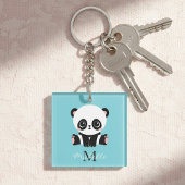 Porte-clés Monogram Cute Panda Personnalisé Bubble Gum Bleu