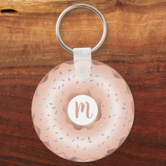 Porte-clés Monogram doughnut rose rose feuille or script glam (Recto)