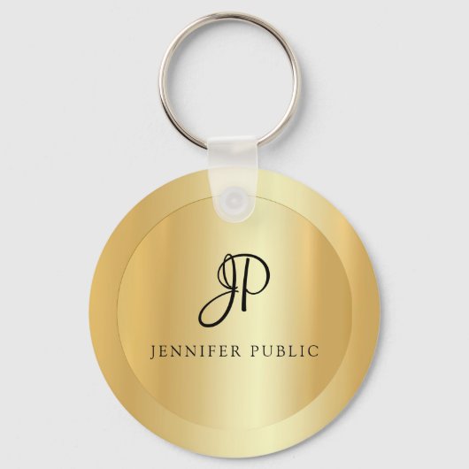 Porte-clés Monogram Faux Gold Elegant Nom Modèle (Recto)