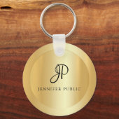 Porte-clés Monogram Faux Gold Elegant Nom Modèle (Recto)