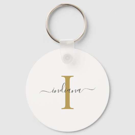 Porte-clés Monogram Gold Grey Nom du script Modern (Recto)
