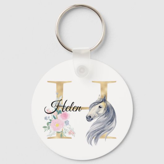 Porte-clés Monogram horse cute floral girly equestrian name (Recto)