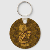 Porte-clés Monogram Initial E Gold Peony Personalized  (Verso)