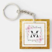 Porte-clés Monogram Initial "M" Floral - Pink Roses & Gold (Devant)