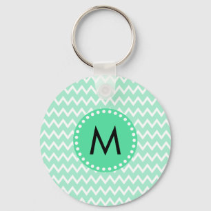 Porte-clés Monogram Mint Green et White Chevron Motif