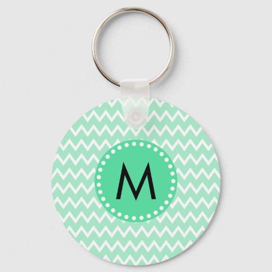 Porte-clés Monogram Mint Green et White Chevron Motif (Recto)