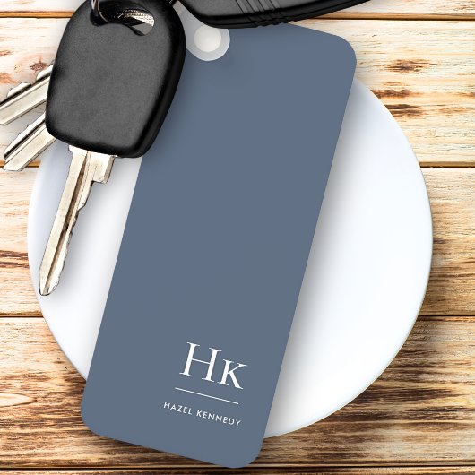Porte-clés Monogram Modern Classic Minimalist Navy Blue White