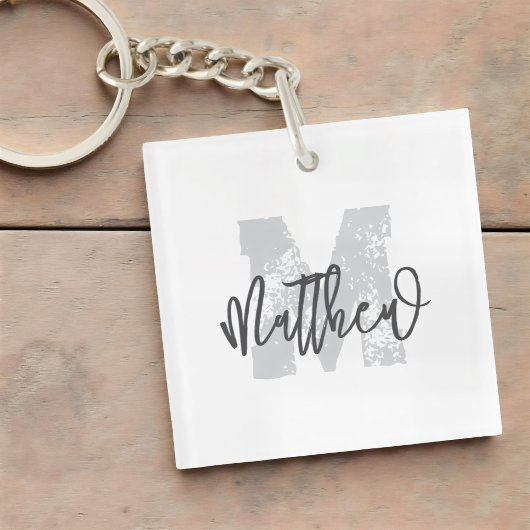 Porte-clés Monogram Modern Cool Grunge Ajouter Votre Nom
