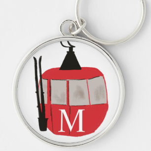 Porte-clés Monogram Retro Red Ski Gondola Lift Personnalisé