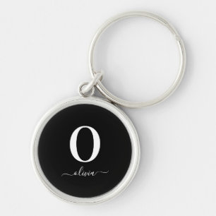 Porte-clés Monogram Script Name Personalized Black And White
