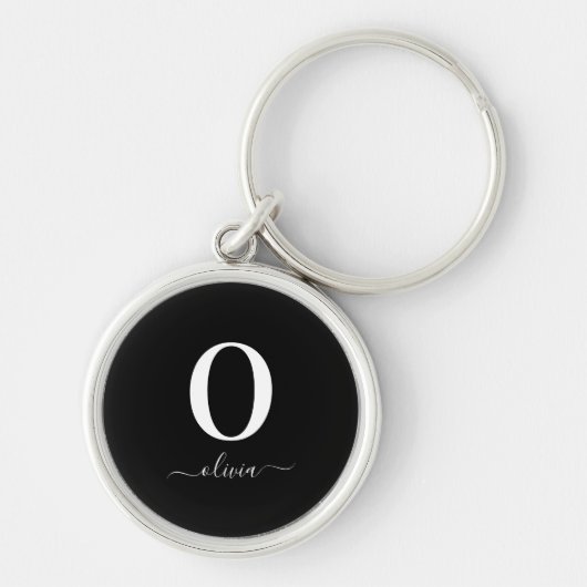 Porte-clés Monogram Script Name Personalized Black And White (Devant)